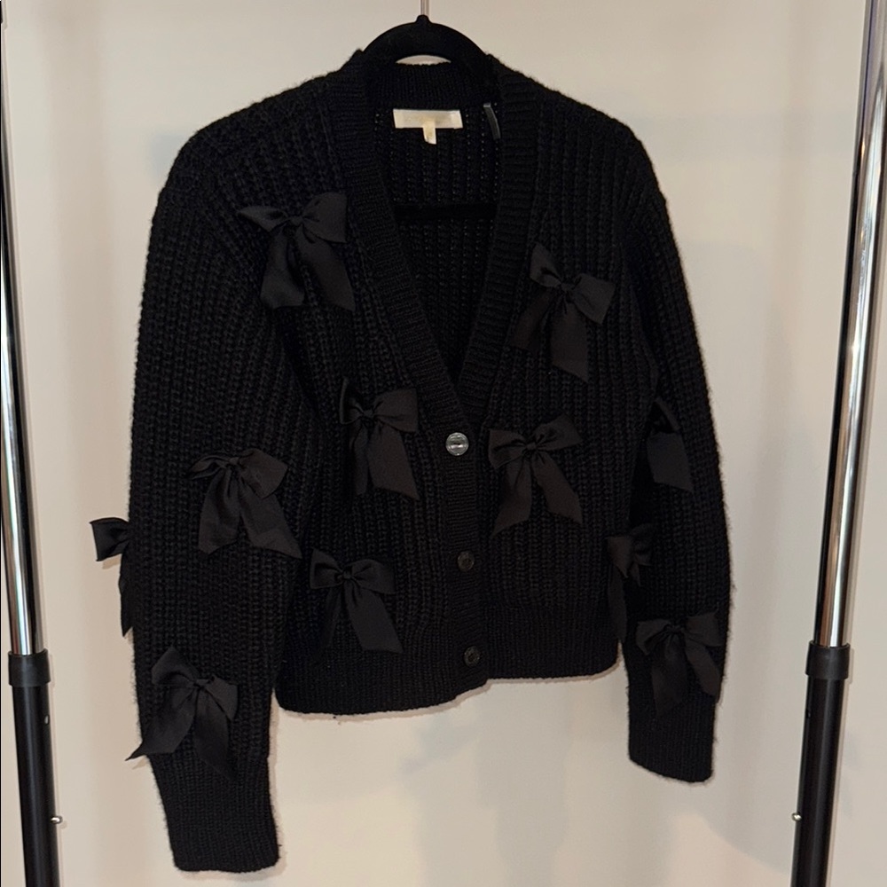 LOVESHACKFANCY BLACK BOW CARDIGAN